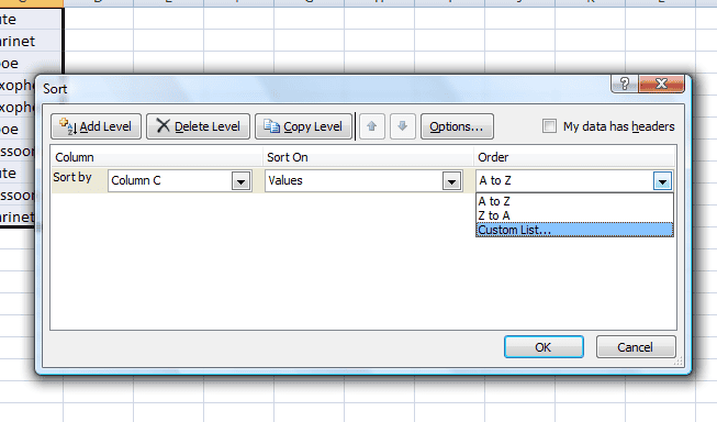 sort options